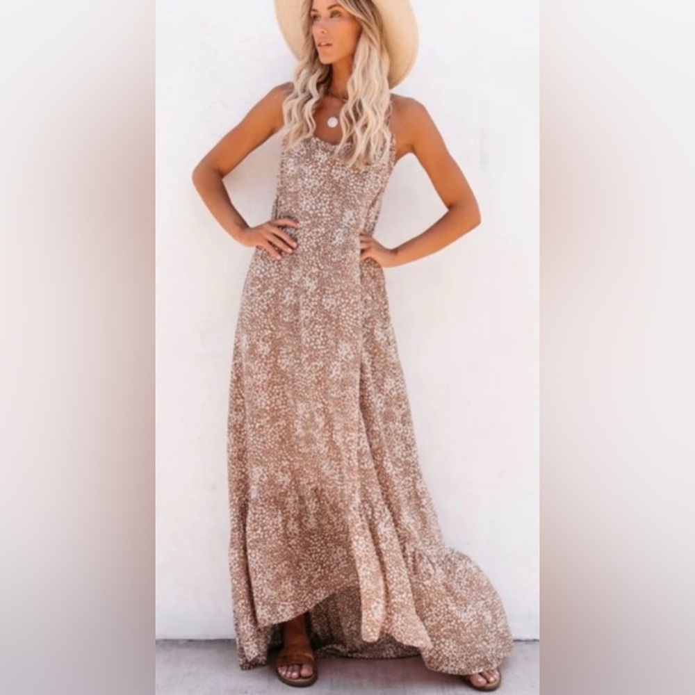 Flawless Floral Tan Maxi Dress • S